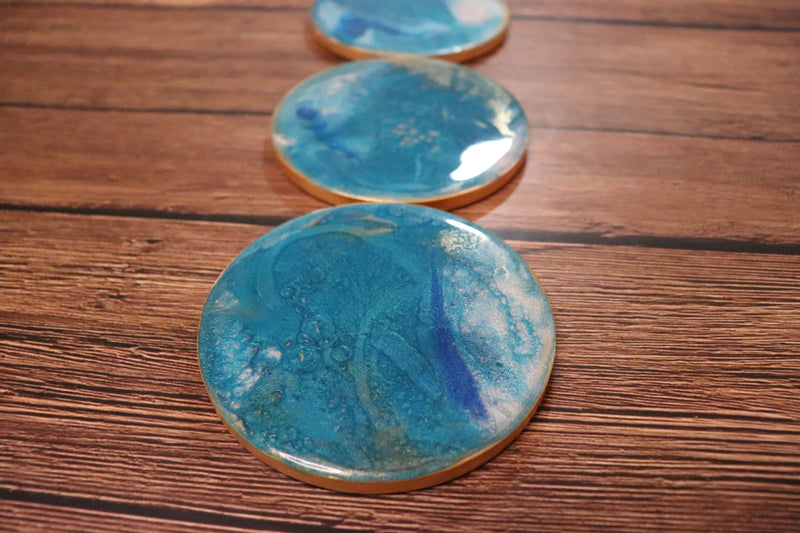 Metallic Teal Crater Coasters