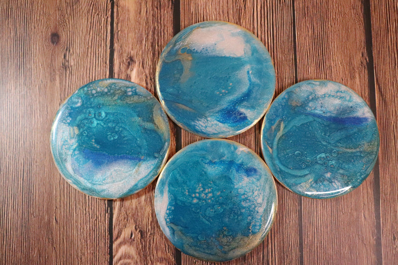 Metallic Teal Crater Coasters