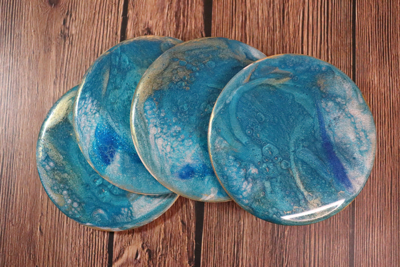 Metallic Teal Crater Coasters