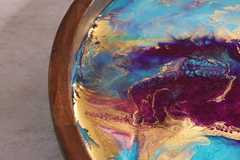 Teal & Purple Sea - Handcrafted Resin Art Serving Tray