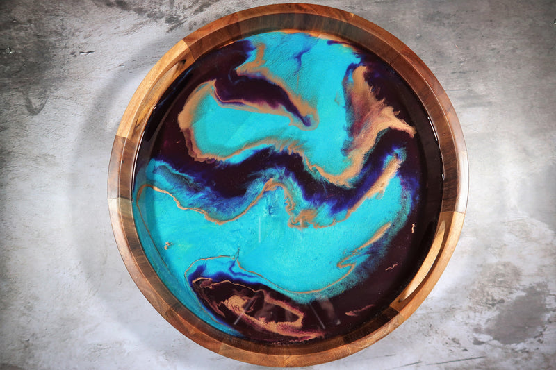 Golden Northern Lights - Handcrafted Resin Art Serving Tray