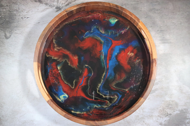 Handcrafted Resin Art Acacia Wood Serving Tray