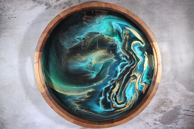 Green Phoenix - Handcrafted Resin Art Serving Tray