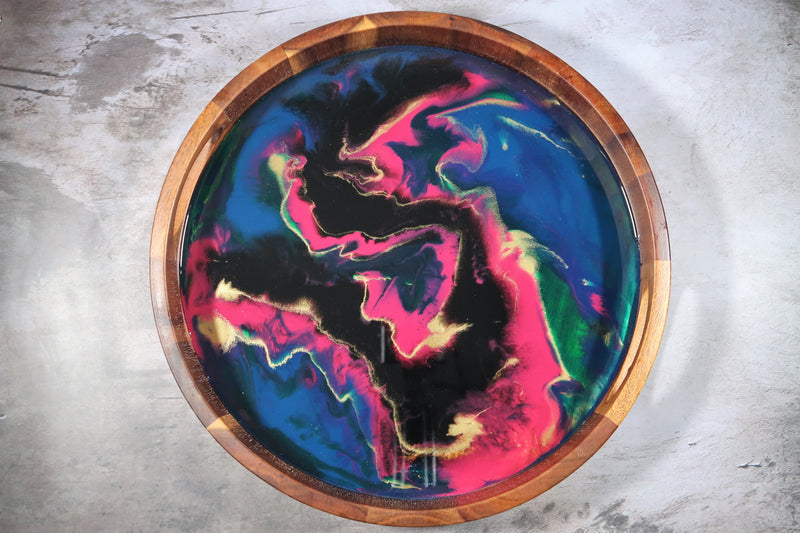 Handcrafted Resin Art Acacia Wood Serving Tray