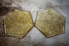 Handcrafted Clear and Gold Glitter plastic Coasters