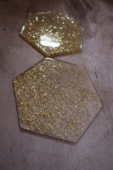 Handcrafted Clear and Gold Glitter plastic Coasters