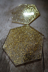 Handcrafted Clear and Gold Glitter plastic Coasters