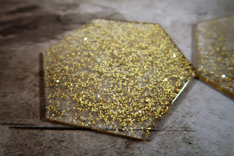 Handcrafted Clear and Gold Glitter plastic Coasters